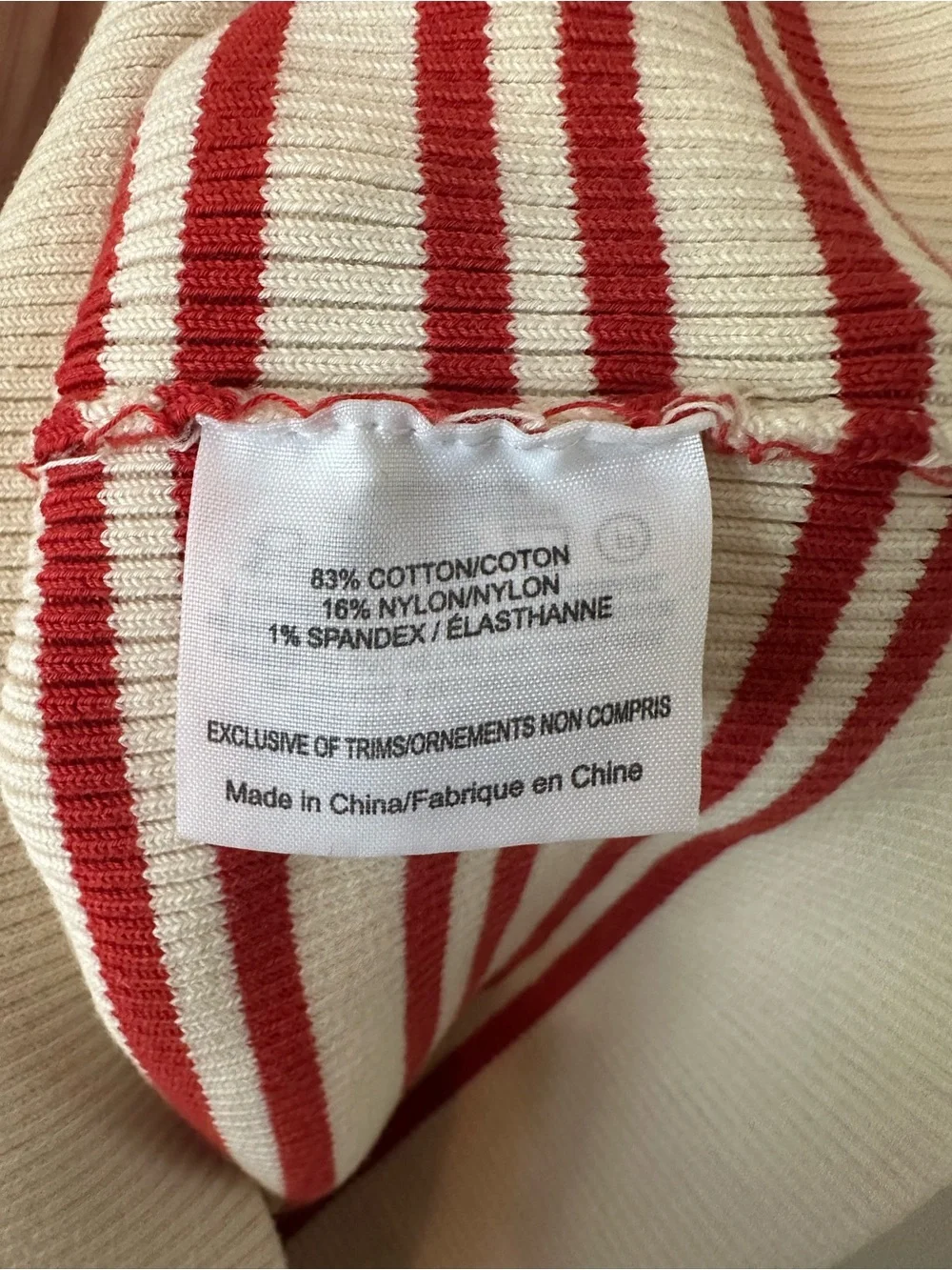 Tory Burch Red and Cream Striped Cotton Boatneck Knit Sweater, Sz XS